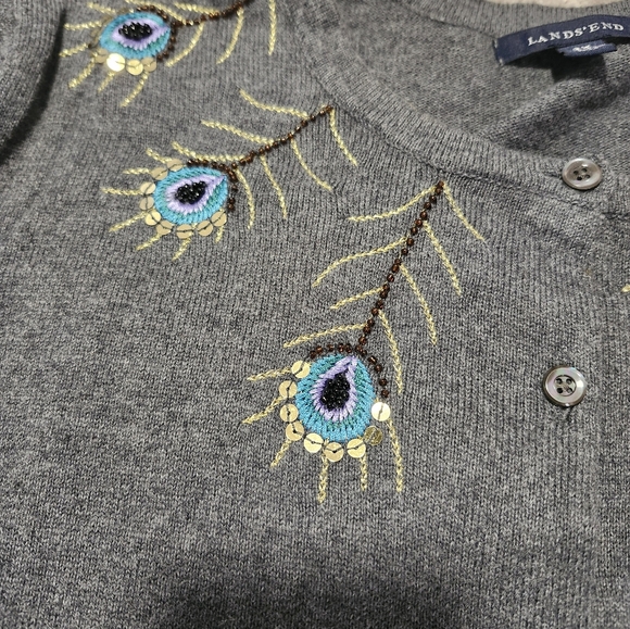 Lands End Women's Grey Cardigan Cotton/Cashmere Embroidered Size 3X - Picture 8 of 9